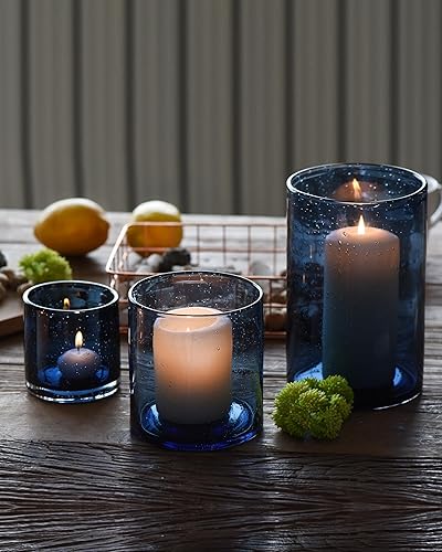 Miniatura 2 de ARIAMOTION Portavelas de cristal para pilar soplado a mano, jarrones cilíndricos azules para decoración de mesa, centro de mesa, jarrones florales