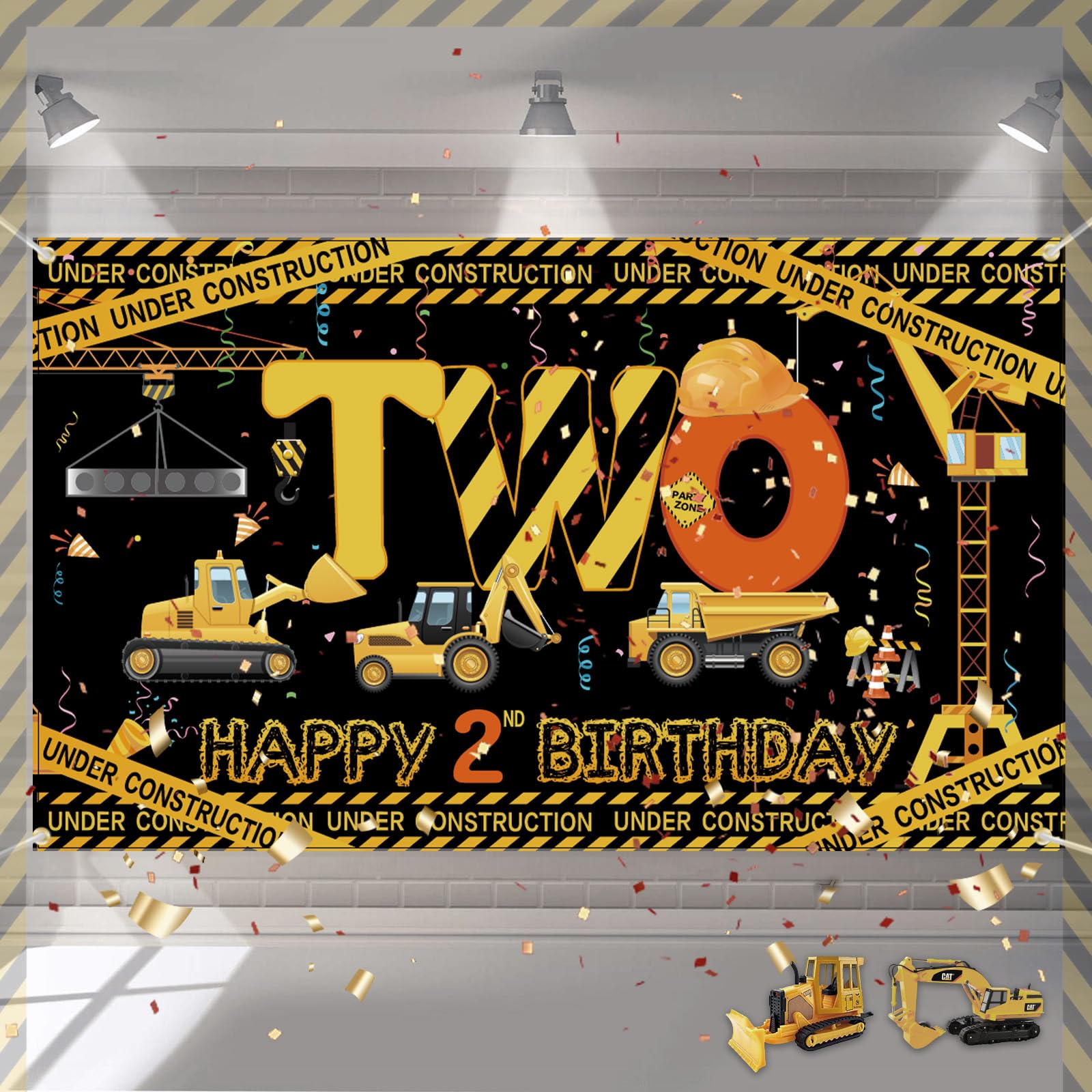 Striscione Di Compleanno A Tema Escavatore - Decorazione Da Parete In Stoffa Per Feste Con Tema Industriale, 200x25cm