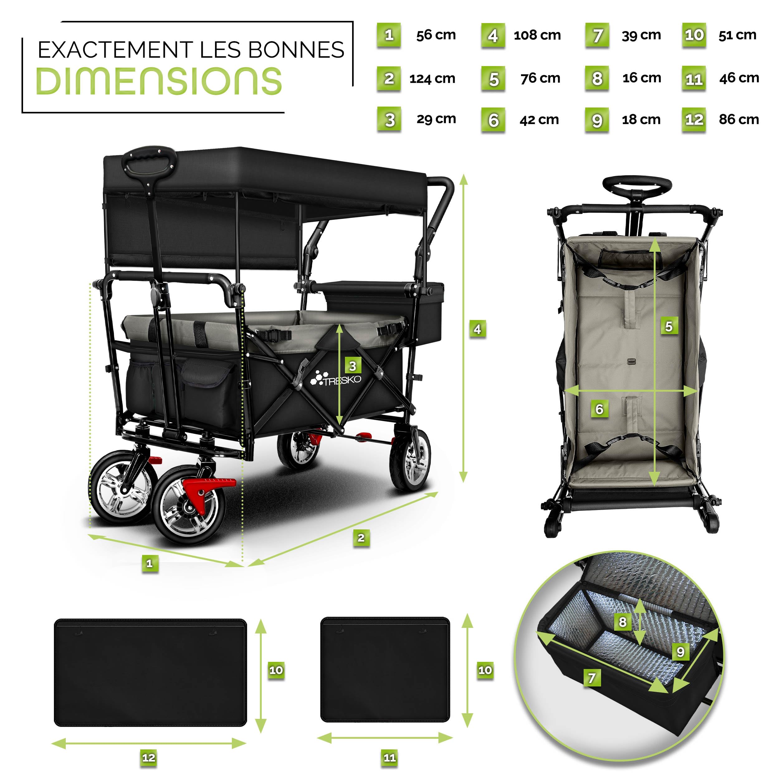 Chariot De Transport Pliable TRESKO - 80 Kg - Sac Isotherme Intégré - Freins - Parfait Plage/Jardin