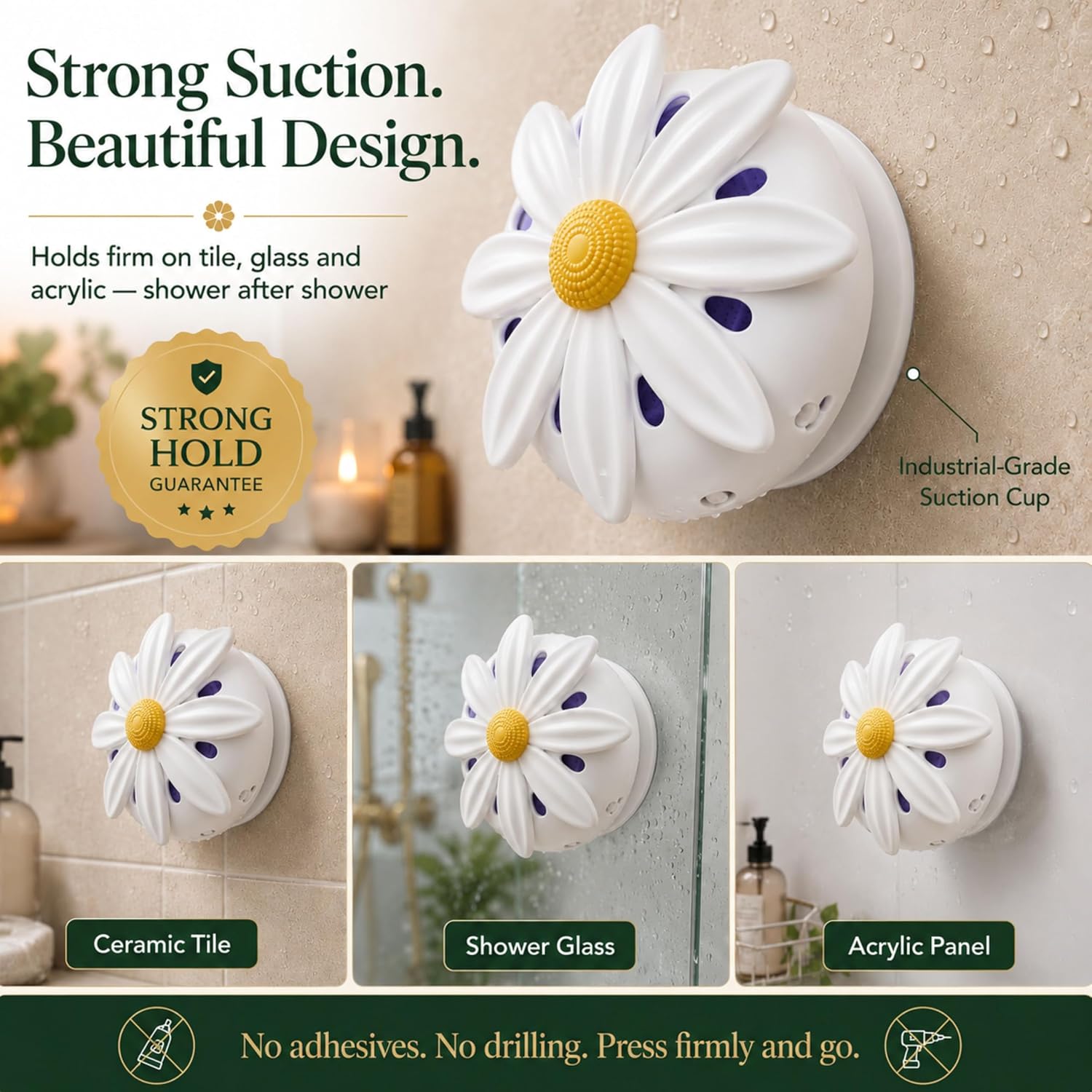 Shower Steamer Holder with Suction Cup– Rotating Daisy Aroma Control, Shower Steamers Tray-Shower Diffuser Aromatherapy Containers Fits Up to 4 inches, steam shower accessories & Gift for Women