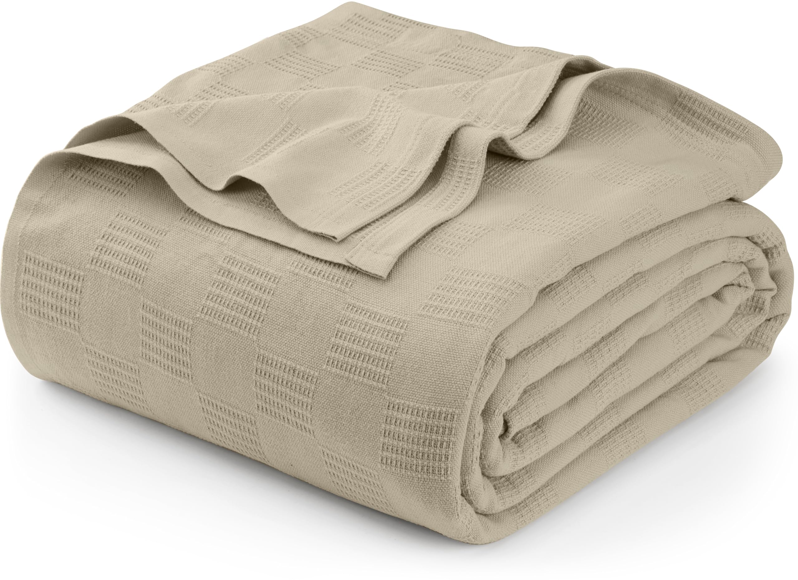 Utopia Bedding 100% Cotton Blanket (Full Size - 90x84 Inches) 350GSM Lightweight Thermal Blanket, Soft Breathable Blanket for All Seasons (Khaki)