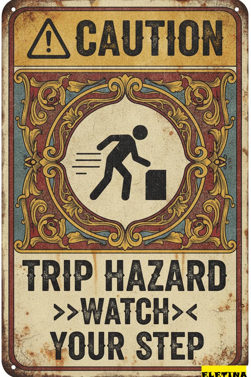 Caution Hazard Watch Your Step Tin Sign, 8x12 Inch Decor