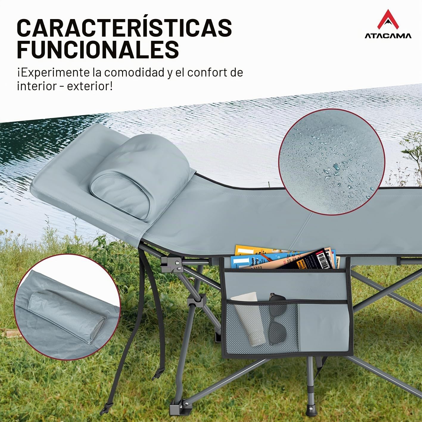 Atacama Cama Plegable Camping Cama Camping Ultraligera - catre Camping Plegable Ideal para Aventuras al Aire Libre y como Tumbona - Cama portátil XXL cómoda, camastro