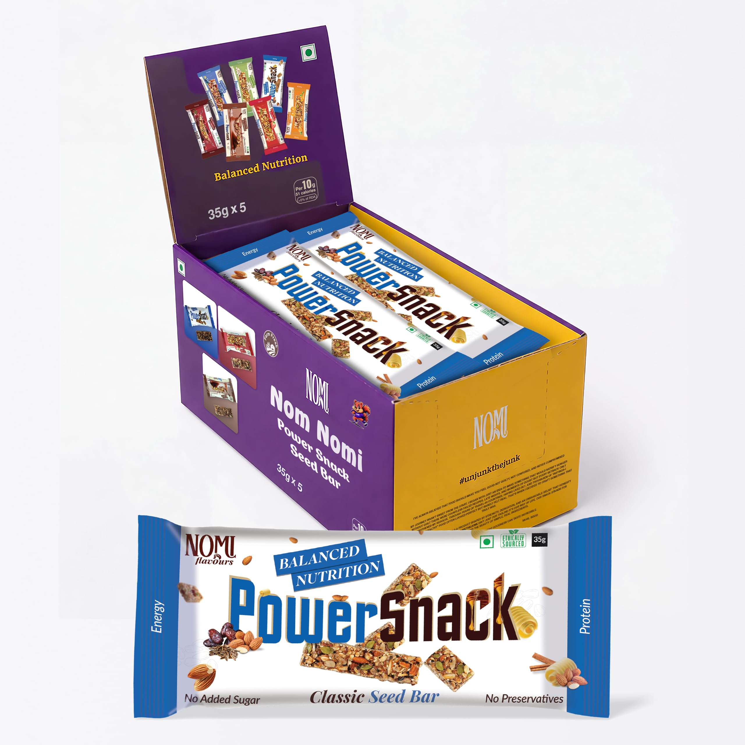 NOMI Classic Multi-Seed Energy Bar - Pack of 5 x 35g | Classic Flavour with Honey, Cinnamon & Power Seeds | Naturally Sweetened | High Protein & Fibre | Guilt-Free Snack Bar made with Nuts & Seeds-image-19