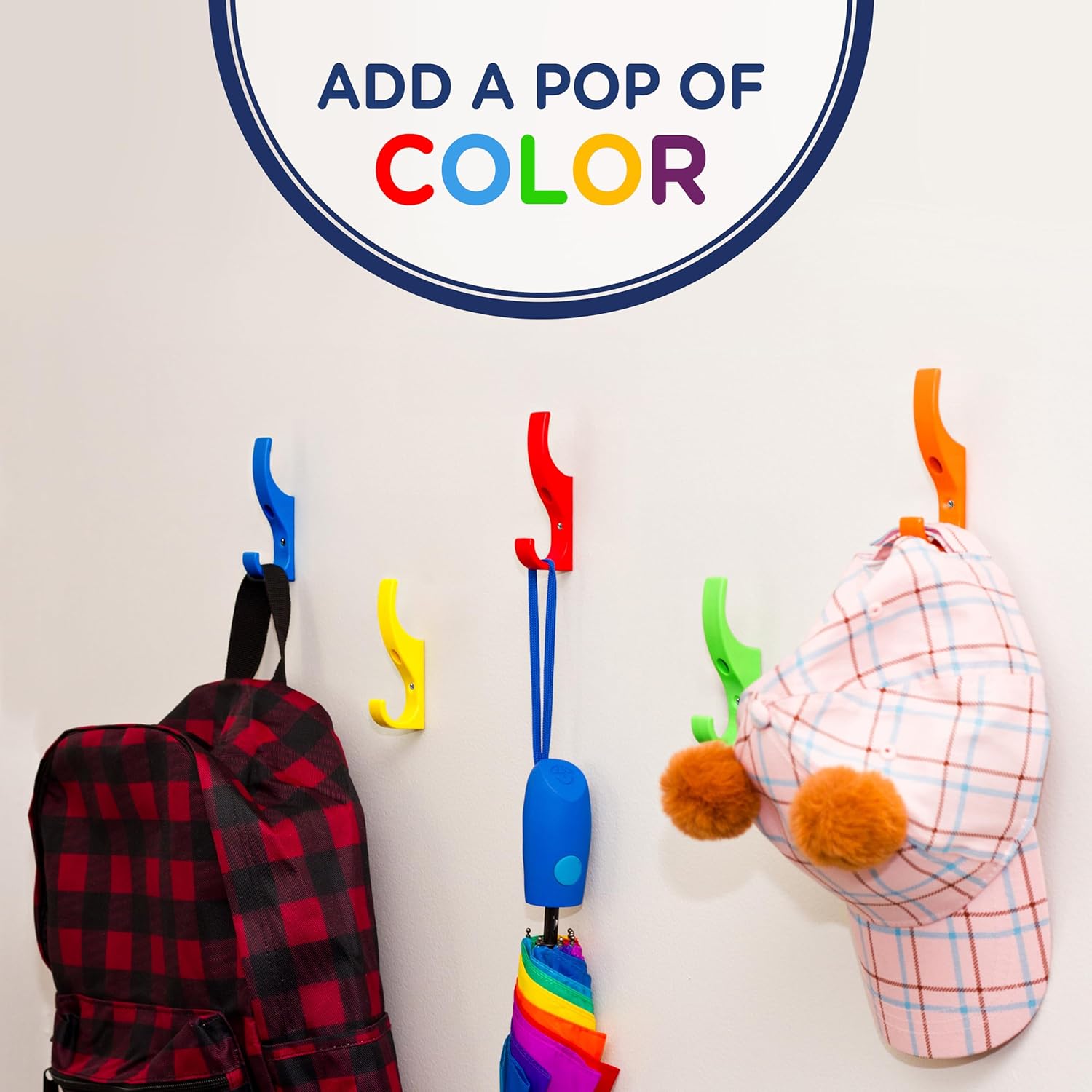 Heavy Duty Hooks for Hanging Coats, Jackets, Backpacks, Baseball Hats - Wall Mounted Rainbow Color Hangers for Kids, Perfect Hook for Classrooms, Bathroom Robes and Towels | Mini Hook 7-Pack - Image 2