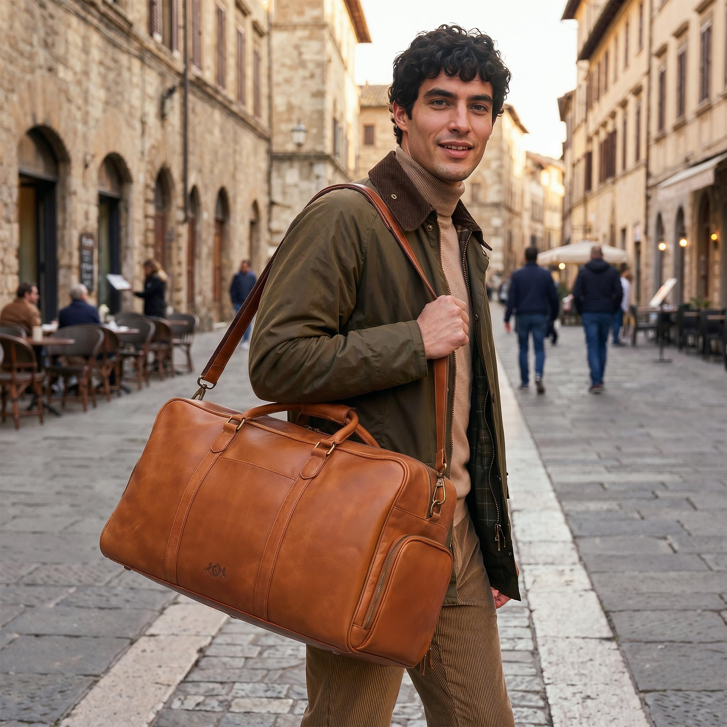 SID & VAIN große Reisetasche mit separatem Schuh-Fach echt Leder - Weekender Henry groß - Sporttasche Handgepäck mit Schultergurt - Ledertasche Herren und Damen braun handgefertigt