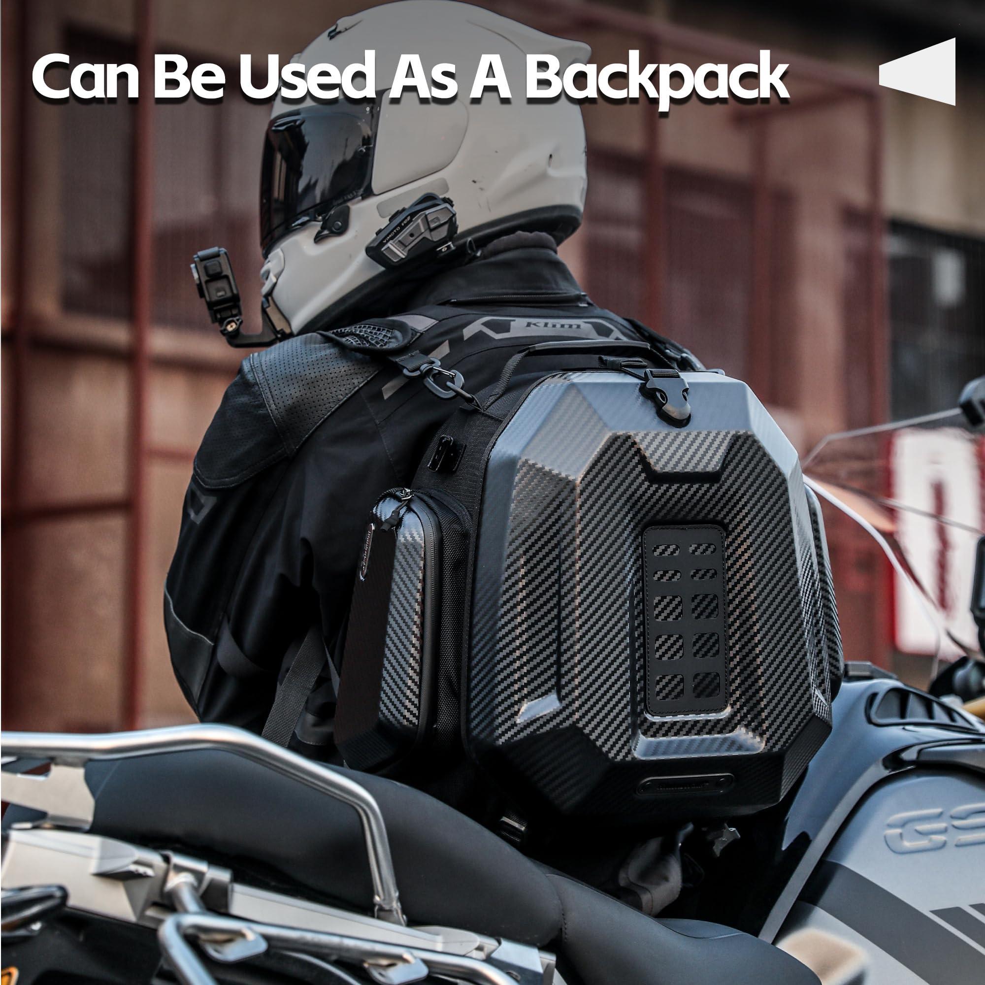 Rhinowalk Motorrad-Hecktasche Hartschale Satteltasche– Erweiterbar 23–35L Sitzbanktasche mit wasserdichtem Innensack, Helmfach, Rucksack-Funktion, ABS-Topcase (Kohlefaserhülle)