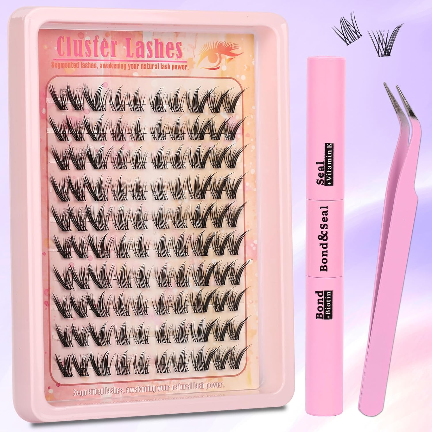 Gmagictobo Lash Clusters Fluffy Manga Lash Clusters Kit Spiky Eyelash Clusters Natural Clear Band Fairy Lashes Pack Wet-Look C Curl Individual Lashes Clusters Lash Glue Lash Tweezers