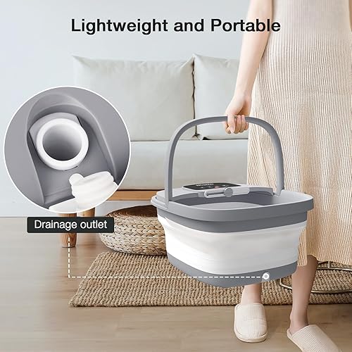 Miniatura 11 de HOSPAN Spa de pies plegable con calor, burbujas, luz roja y control de temperatura, masajeador de baño de pies con 8 rodillos de masaje Shiatsu, spa