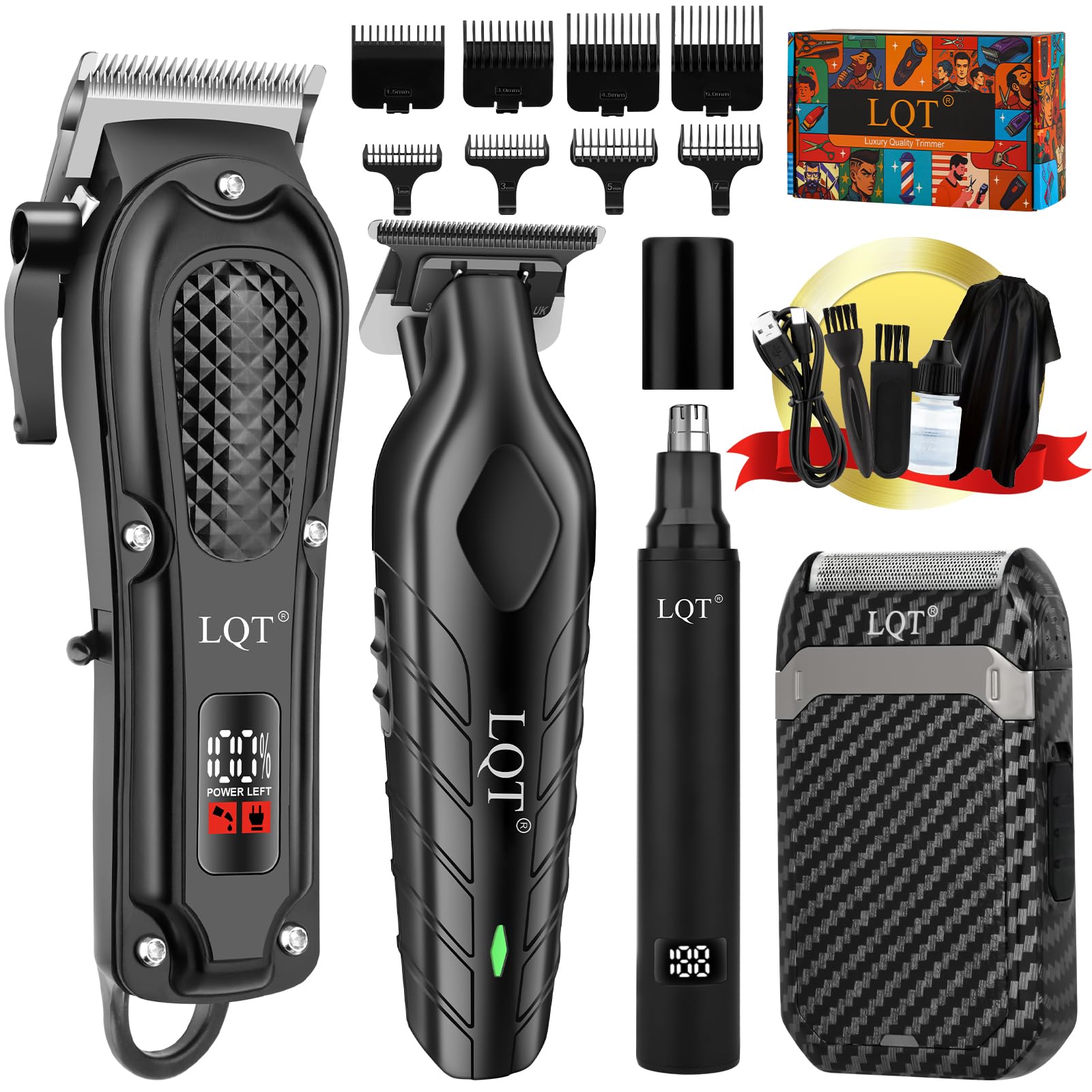 LQT Hair Clippers for Men, Professional Clippers and Trimmers Set, Cordless Clippers for Hair Cutting,Nose and Ear Trimmer,Barber Clippers,