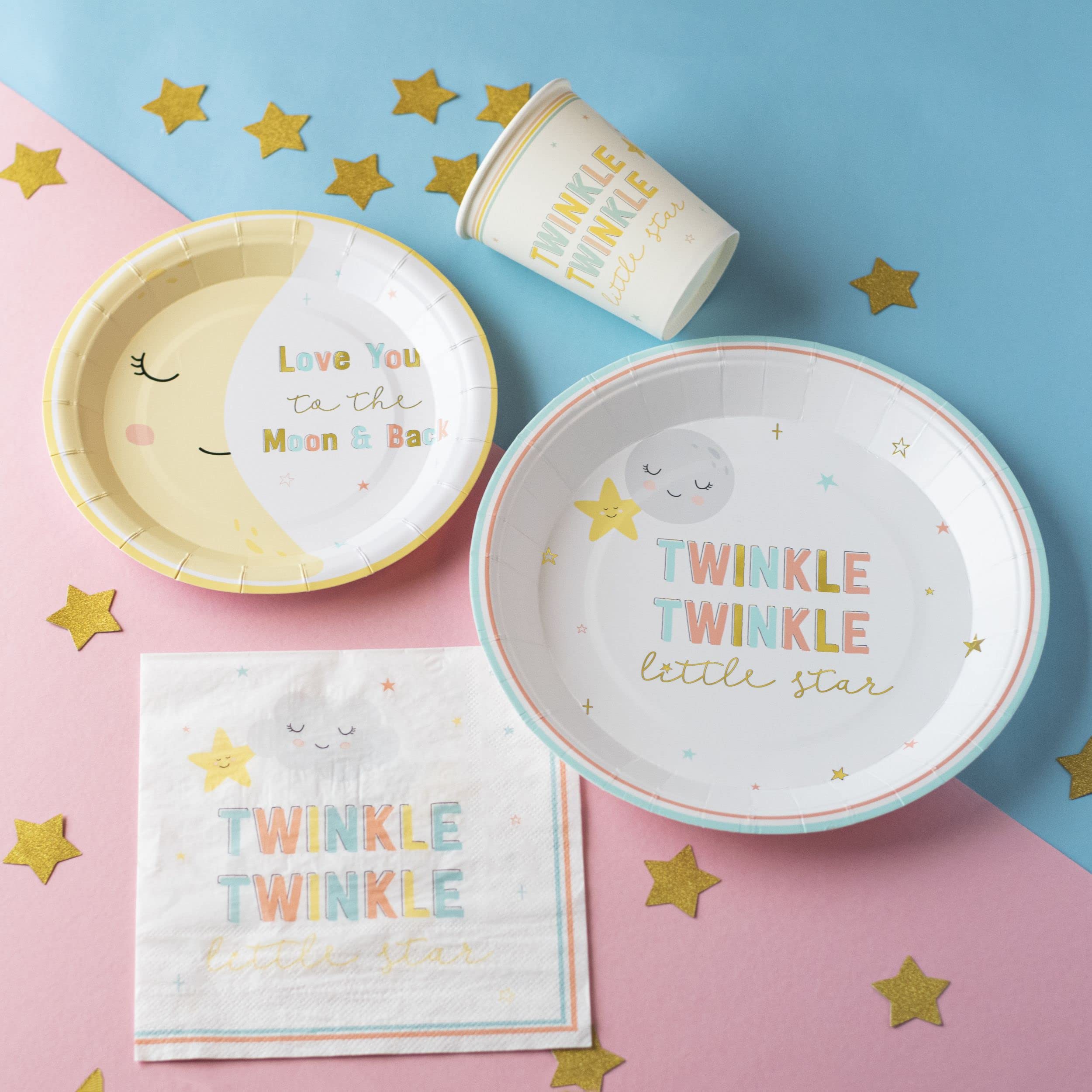 Kate Aspen Twinkle Twinkle Baby Shower 129 Pc Party Kit - Plates, Napkins, Guest Bk, Cups & Baby Shower Games (16 guests) Party Supplies Tableware Decor for Baby Shower