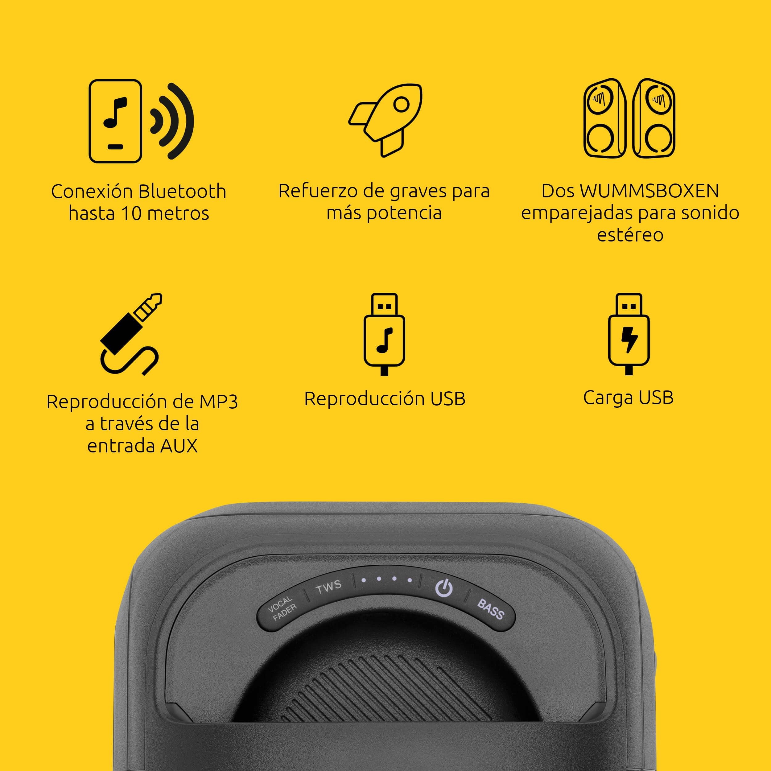 TechniSat LAUTA WUMMSBOX: Altavoz Bluetooth portátil de Alta Gama (160 W Pico, Sonido de Fiesta 103 dB, Refuerzo de Graves, TWS, 12 h batería, LED, IPX4, 80 W RMS)