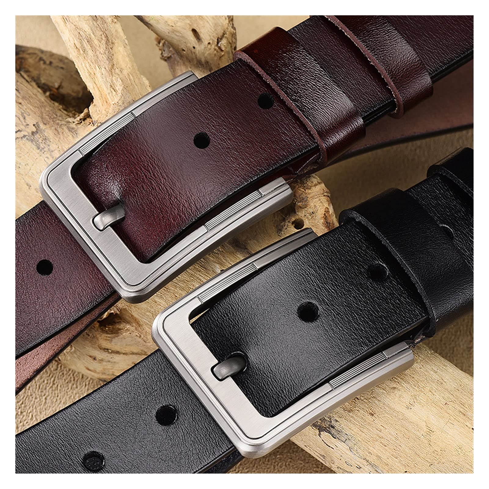 Cinture da Uomo, Uomini Genuine Cintura in Pelle Cinture da Uomo Cowskin Strap Jeans Maschili for Uomo Cowboy (Color : Coffee, Size : Length 110cm)