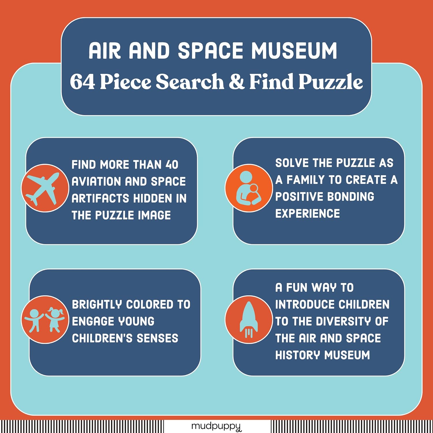 Mudpuppy Air and Space Museum — 64 Piece Search & Find Puzzle Jigsaw Puzzle Featuring A Variety of Aviation and Space Artifacts and Over 40 Hidden Images to Find for Ages 4+