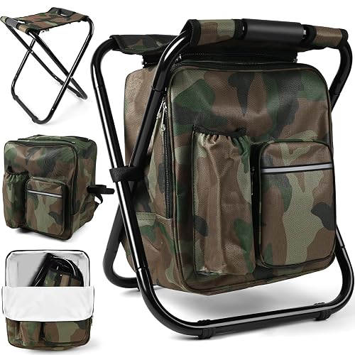 Kikerike Folding Stool Backpack Insulated Cooler Bag (Camo)