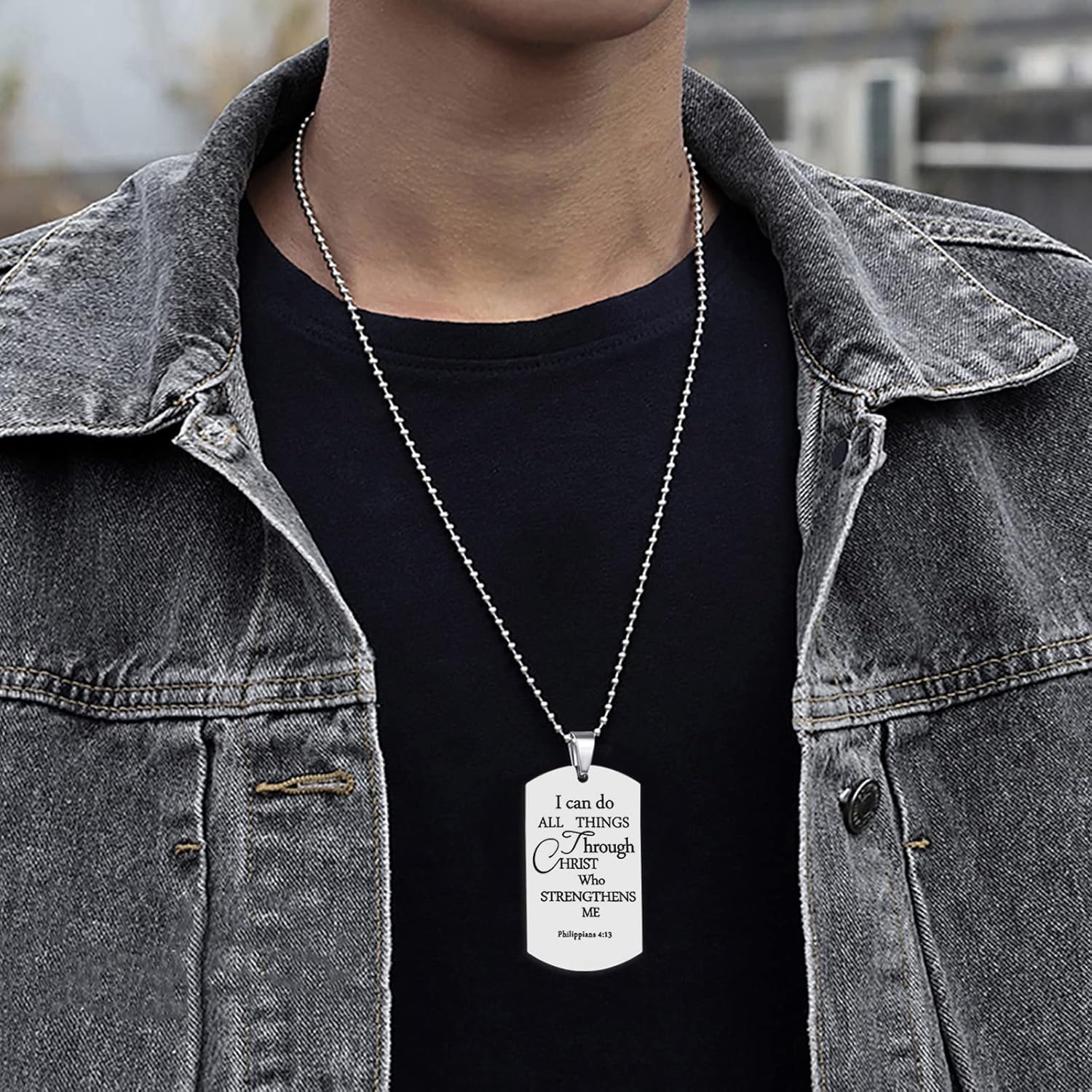 Christian dog tag pendant necklace with bible verse from phil 4:13 "i can do all things through christ" prayer charms necklace faith religious jewelry for men teens,christmas birthday baptism Gifts. - Image 6