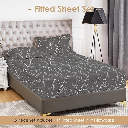 Miniatura 5 de YIYEA Sábana bajera ajustable floral con funda de almohada, de microfibra de doble cepillado de alta calidad, tamaño individual, sábana bajera ultra