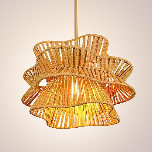 Miniatura 2 de Lámparas colgantes tejidas de mimbre de 16 pulgadas, lámpara colgante de casa de campo con pantalla de ratán hecha a mano para cocina, isla, granja,