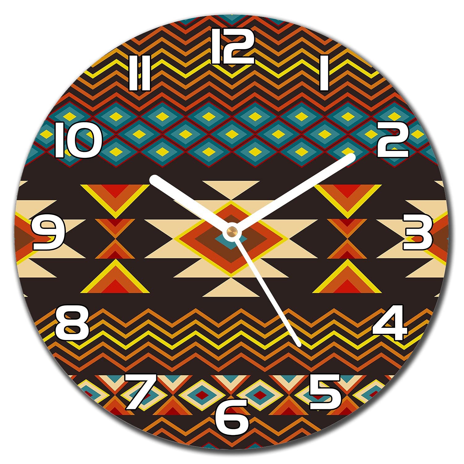 Horloge en verre securite 30 cm impression moderne premium motif ethnique aiguilles blanches