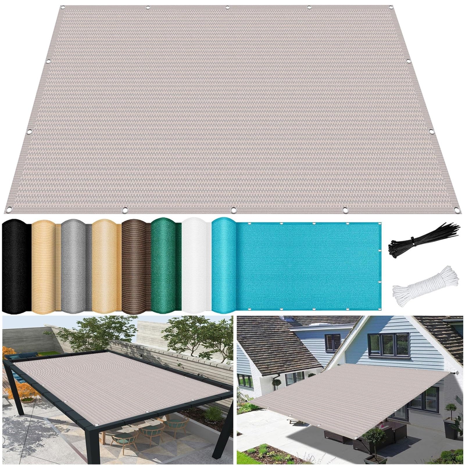 Filet d'ombrage de jardin blanc 2x3.2 m avec corde pour repas en plein air