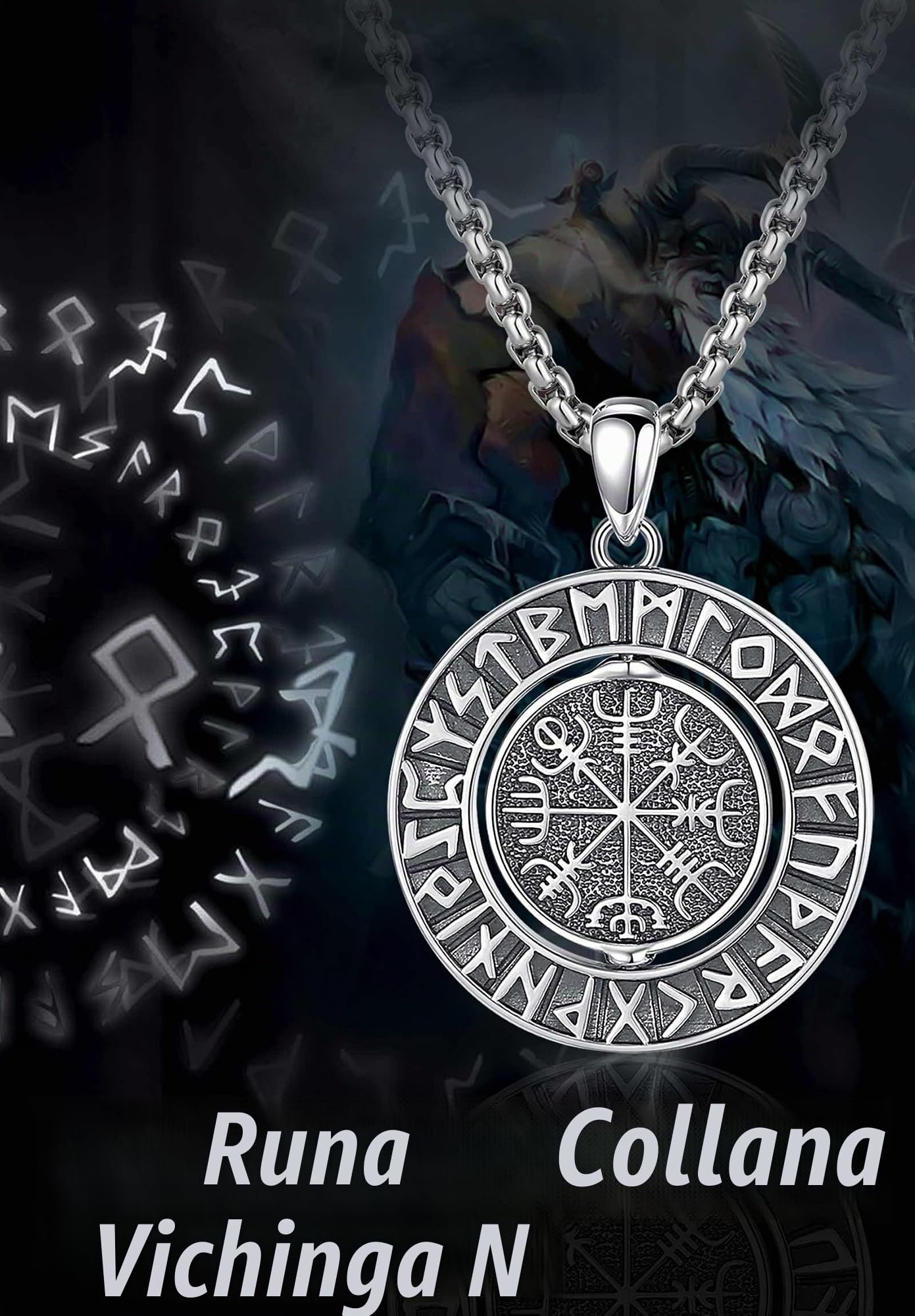 AEONSLOVE Collana Lupo Vichingo Argento 925 per Uomo Donna, Ciondolo Rune Vichinghe/Albero della Vita Yggdrasil/Drago Vintage/Martello di Thor/Vegvisir, Gioielli Vichinghi Uomo