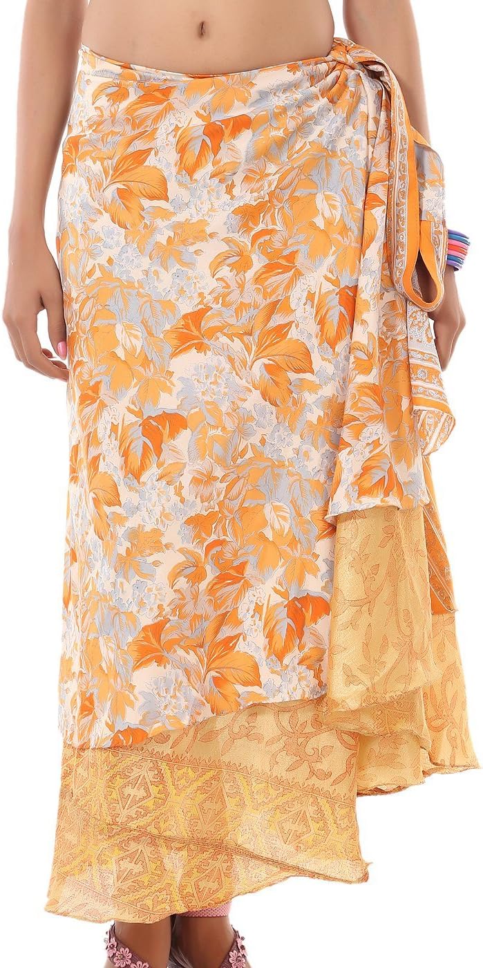 Wrap Around Skirt Maxi Magic Long Length Wholesale lot of 10 Pcs Reversible Two Layer Multicolor Free Size