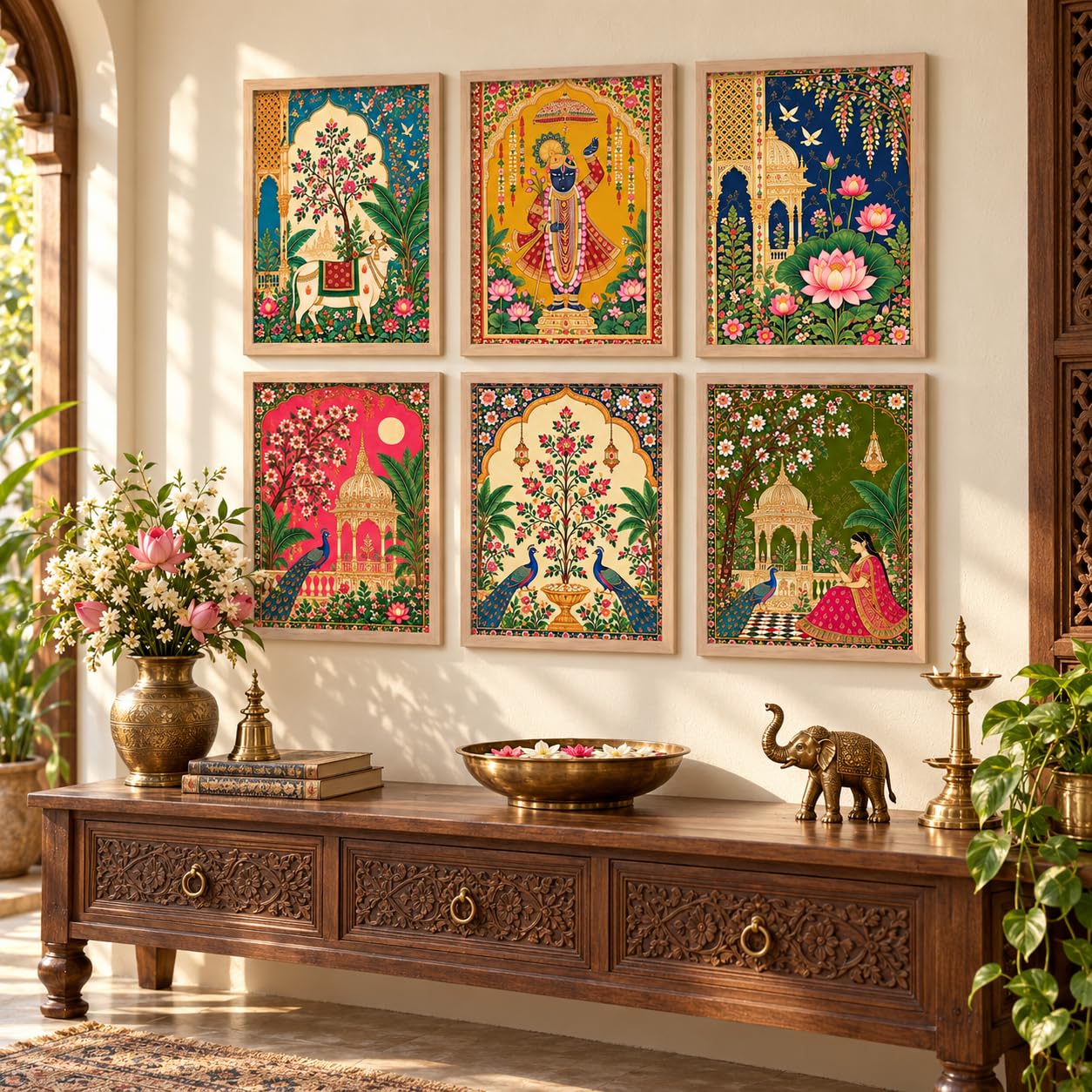 Madhubani Paintings Set - 6 Traditional Indian Wall Art -6