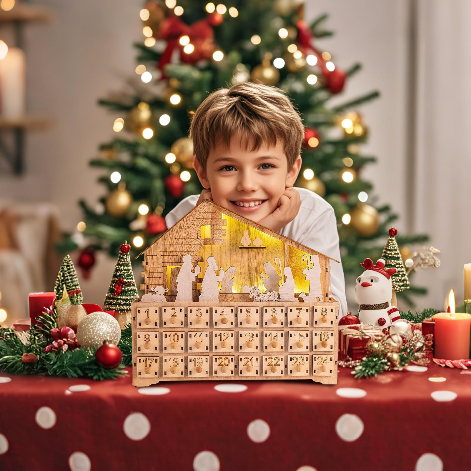 Casetta per presepe in legno, decorazione per 24 giorni