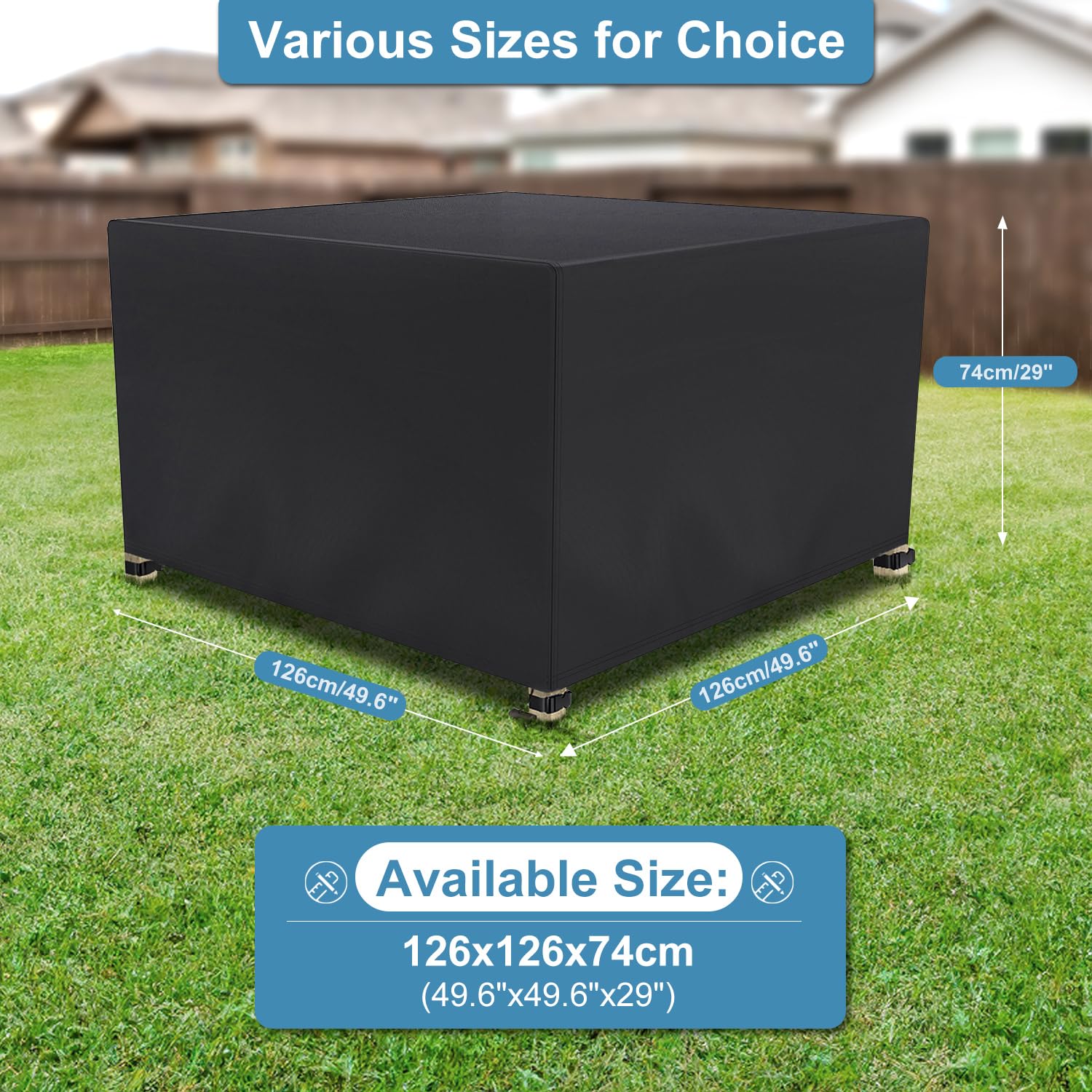 Farfy Copri Copertura Mobili da Giardino IMperMeabile 126x126x74CM, Copertura Tavolo Esterno in Tessuto Oxford 600D, con Ventilazione, Cinghie in Fibbia Antivento, Anti-UV, A Prova di Strappo