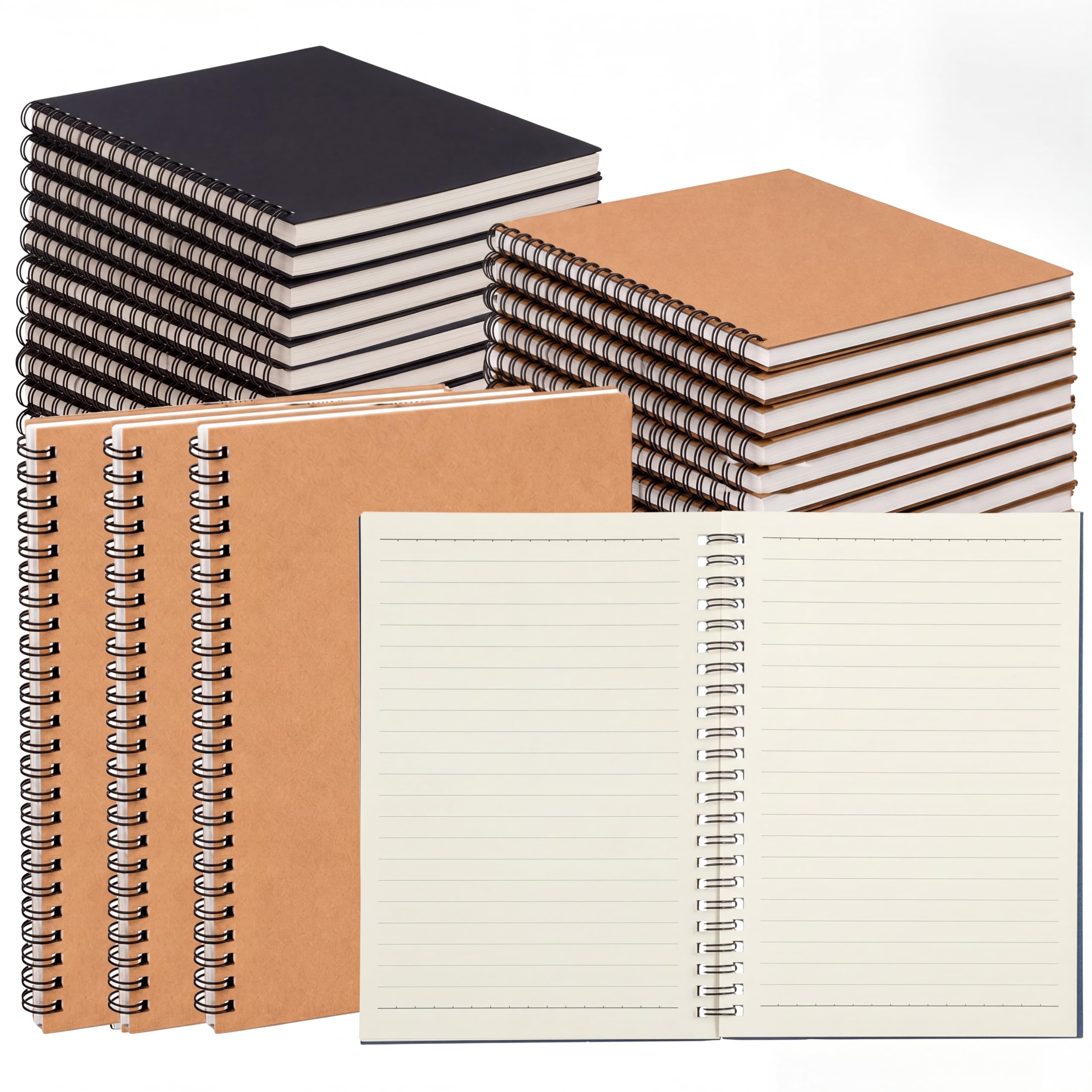 20 quaderni a spirale A5 a righe a spirale, con copertina rigida, per appunti da viaggio, 50 fogli, 100 pagine, 100 pagine, 15,5 x 20,3 cm, a spirale, per ufficio e scuola
