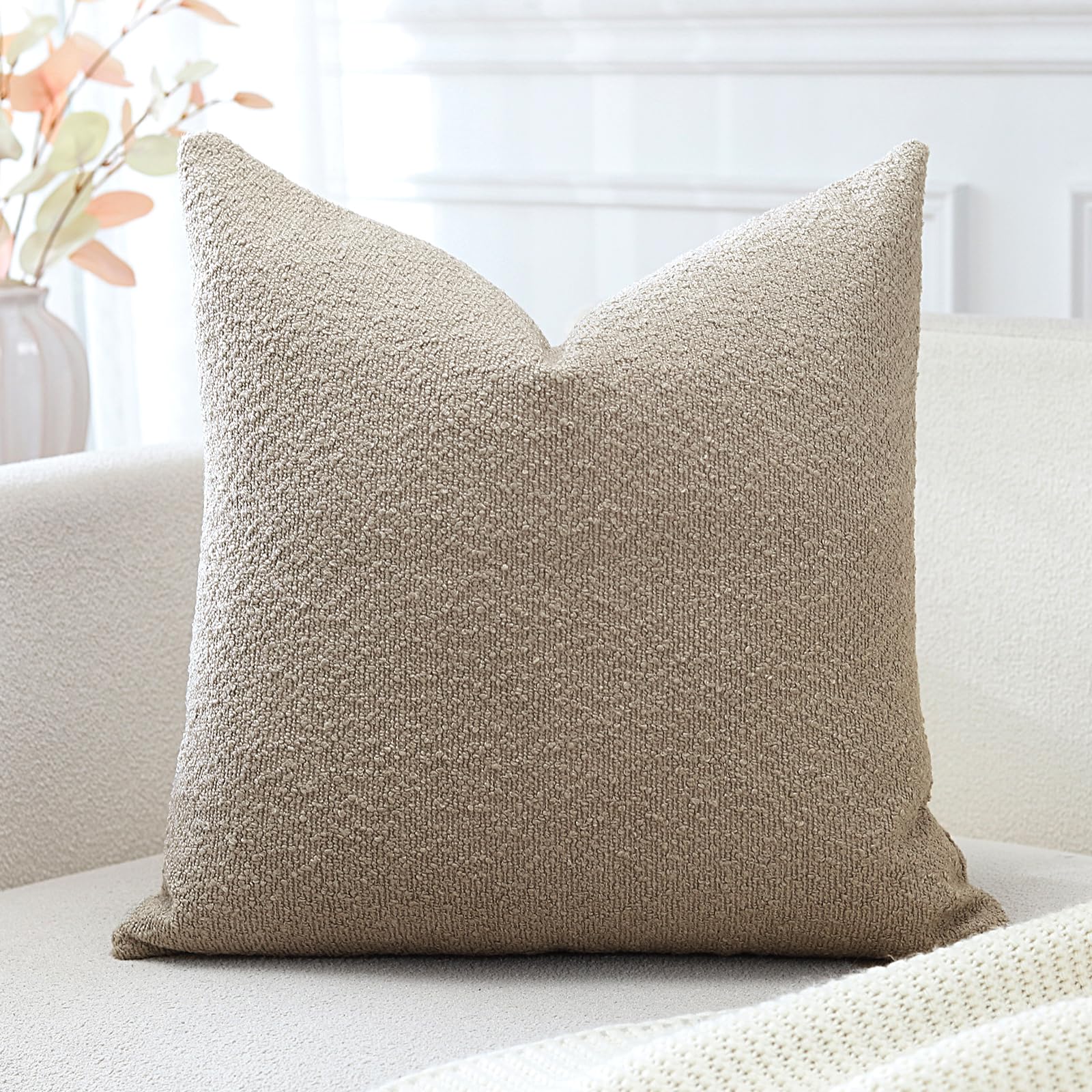 OTOSTAR Set of 1 Textured Boucle Throw Pillow Covers Square Pillow Cases Cozy Soft Decorative Couch Cushion Case for Chair Sofa Bedroom Living Room