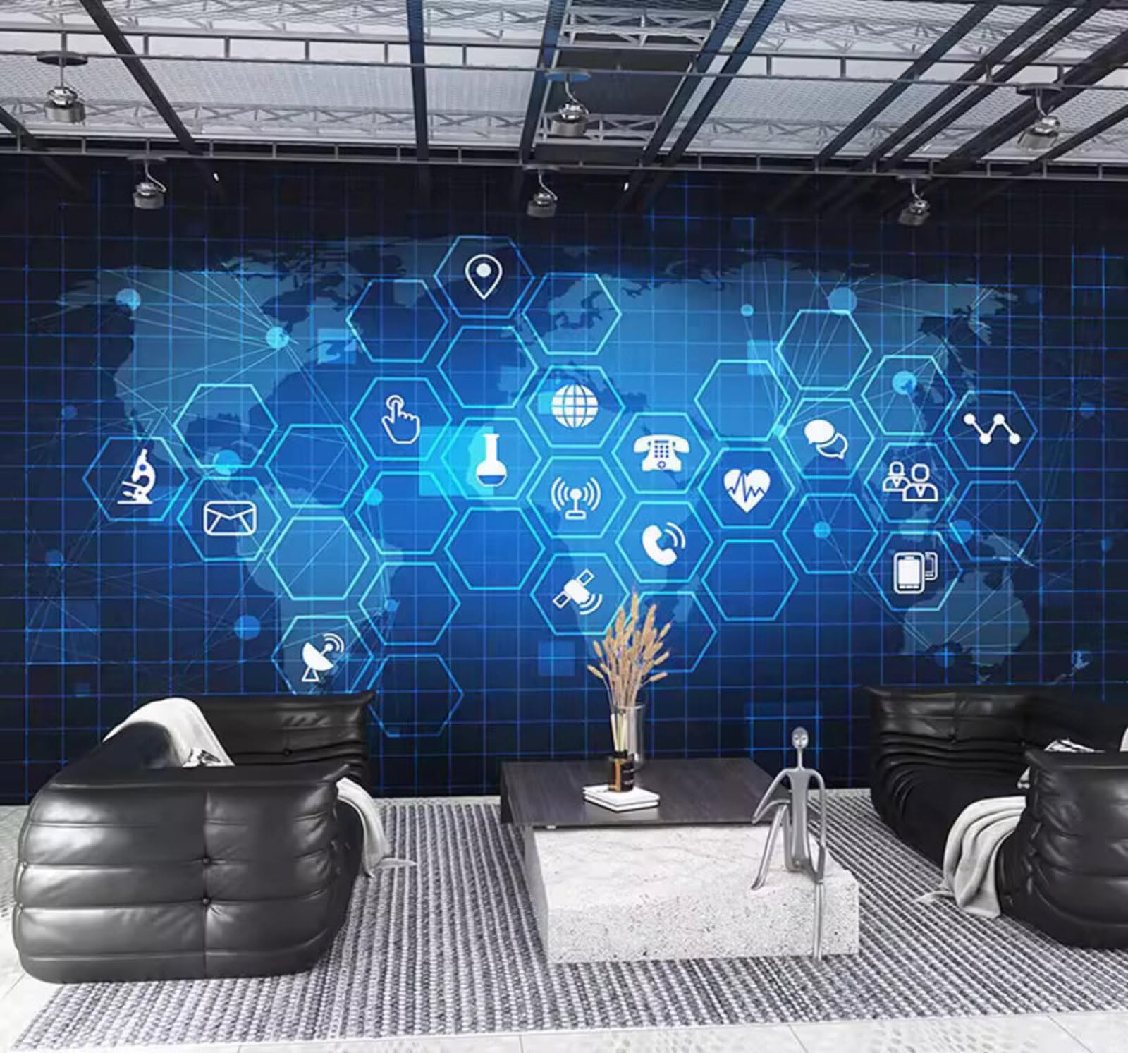 Wallpaper-3D-Xlm 250Cm×170Cm(B×H) Minimalist Circuit Board Abstract World Map High Tech 3D Wallpaper Easy Install Feature Office Living Room Sofa Bedroom Tv Background Wall Decoration-250Cm×170Cm