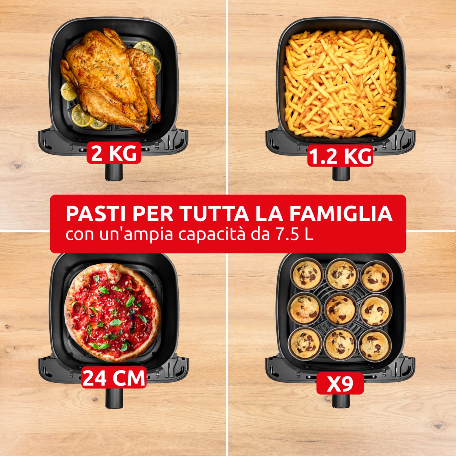 Moulinex Easy Fry Compact, Friggitrice ad Aria, 7,5 Litri, EZ8618 | Air Fryer con Capacità XL e Design Compatto, Touch Screen Intuitivo