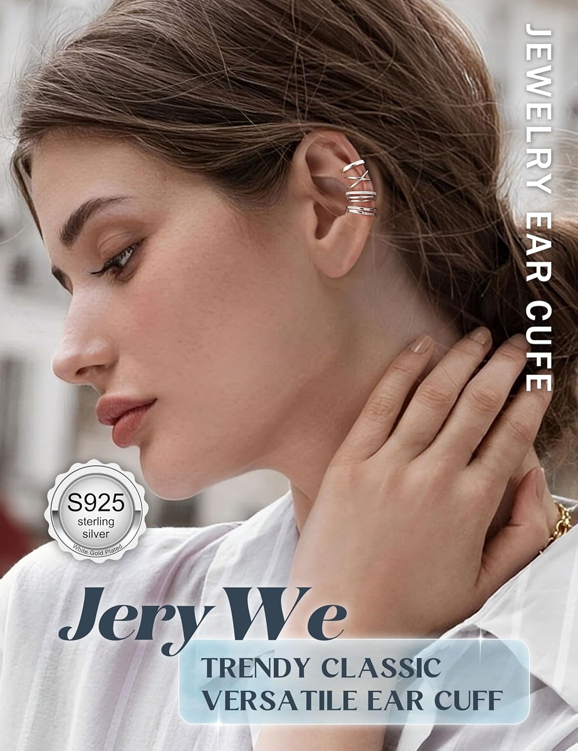 JeryWe 4 Pcs 925 Sterling Silver Ear Cuff for Women Non Piercing Adjustable Ear Cuff Earrings Clip On Cartilage Helix Wrap Ear Jewelry Set - Image 4