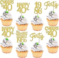 Vista 41 de 30 piezas de decoraciones para pastel de cumpleaños número 10, decoraciones de cupcakes negras con brillo, 10 feliz cumple, directo desde 2016, 10