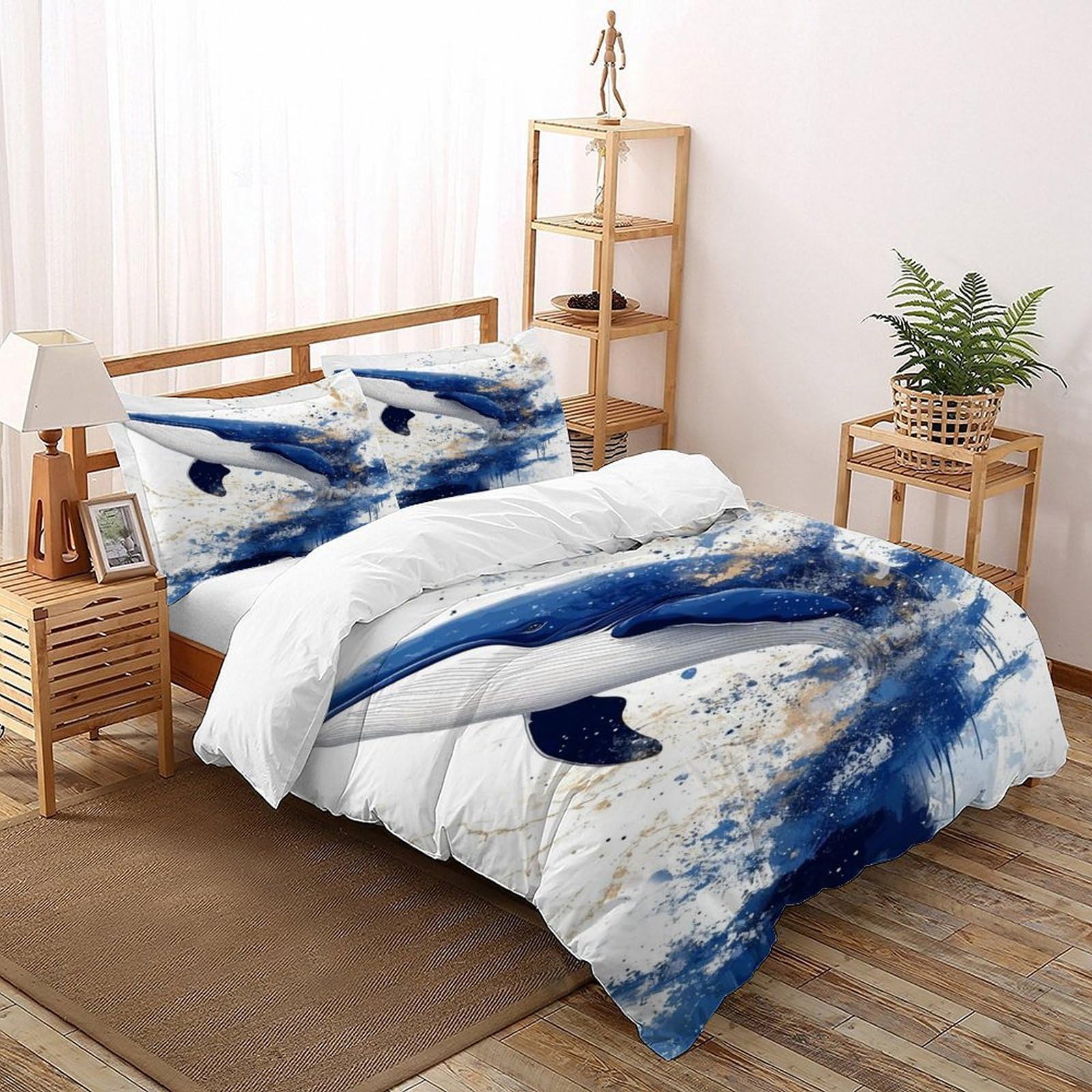 Housse de couette dauphin parure anti-plis pour lit 2 personnes 200x200cm