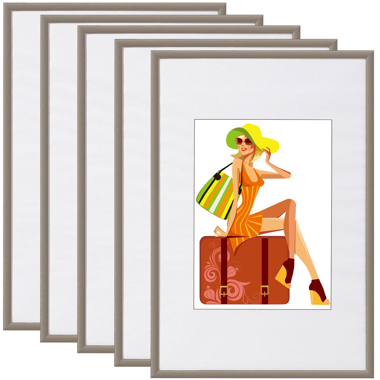 WOLTU Fotorahmen aus Kunststoff mit Passepartout, vielseitiger Posterrahmen zur Wandmontage oder zum Aufstellen, ideal für Fotos, Bilder und Collagen