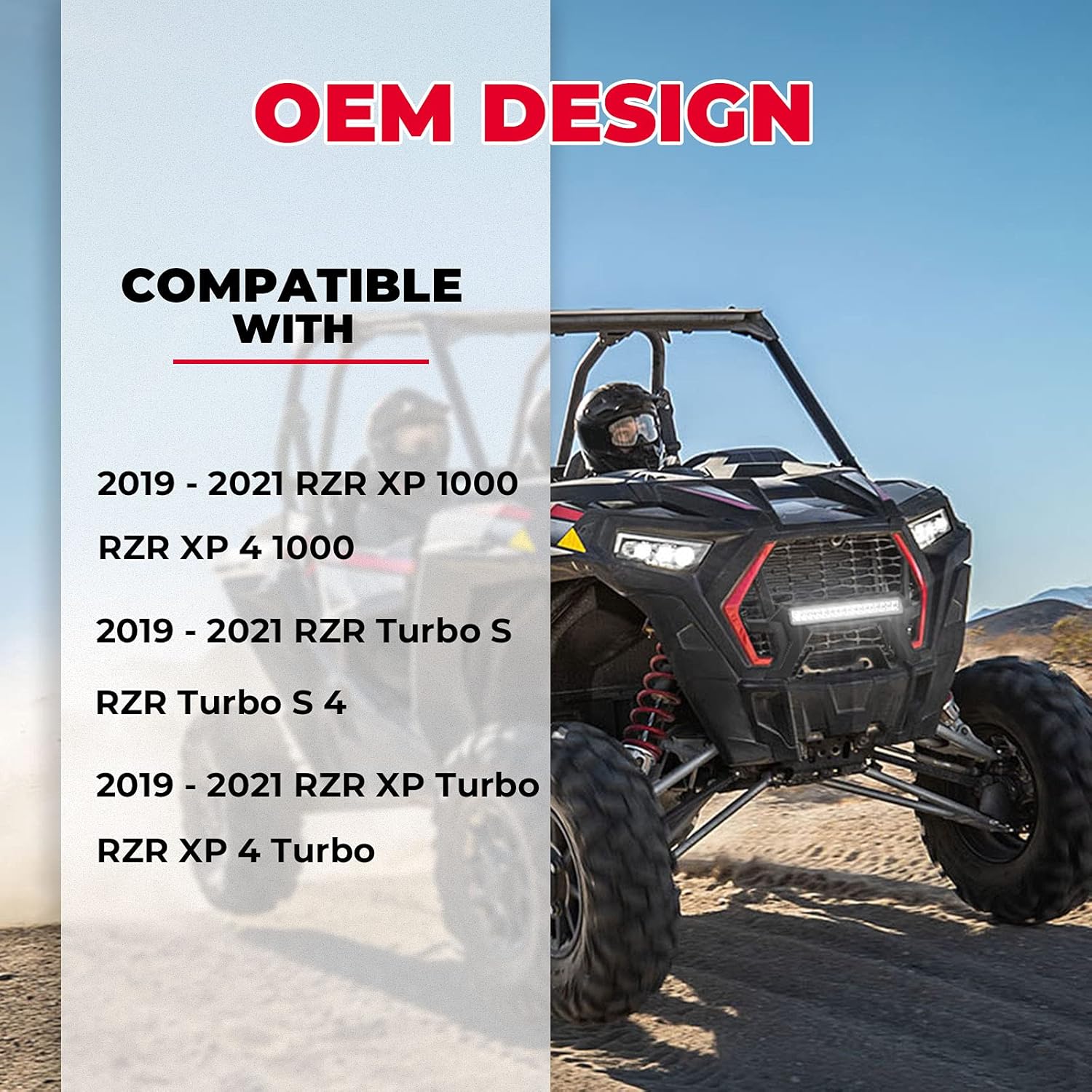 KEMIMOTO UTV Front Grill Light Compatible with 2019-2023 Polaris RZR XP 1000, Waterproof Black Lower Mesh with LED Light Bar Accessories Compatible with Polaris RZR XP/XP4 1000 Turbo 2019-2023