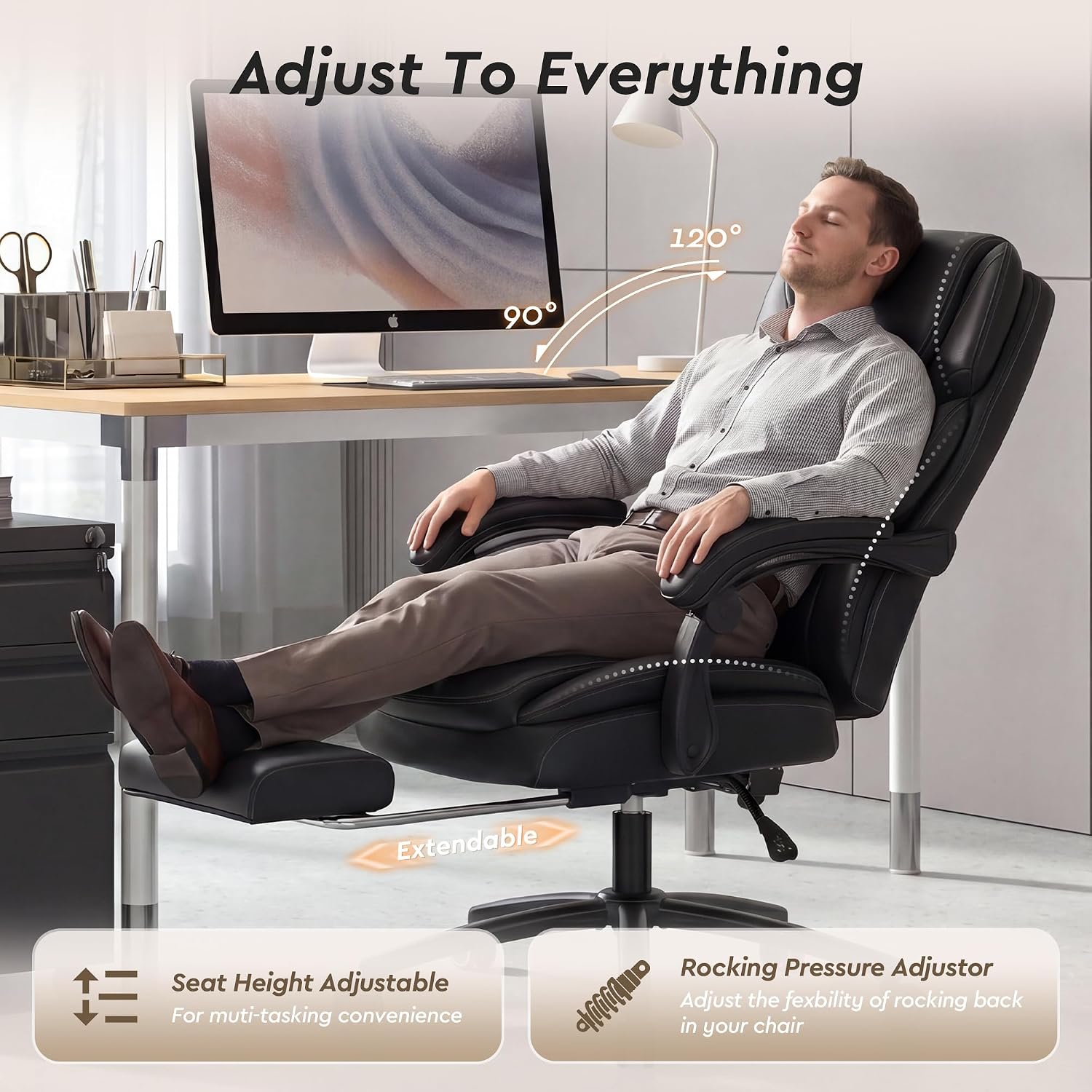 Kneading Massage Office Chair with Foot Rest–500LBS Ergonomic Reclining Executive Desk Chair for Big and Tall, Heavy Duty Home Office Chair with Lumbar Support Pillow, Durable Leather