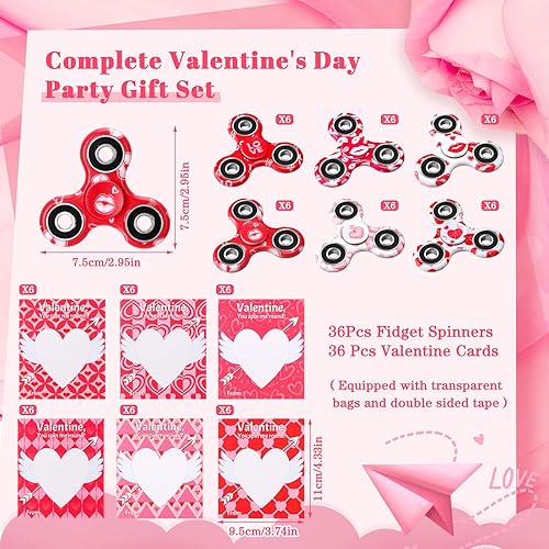 Miniatura 2 de Foilswirl Juego de 36 tarjetas de San Valentín con Fidget Spinner para San Valentín, juguetes sensoriales para aliviar el estrés, suministros de