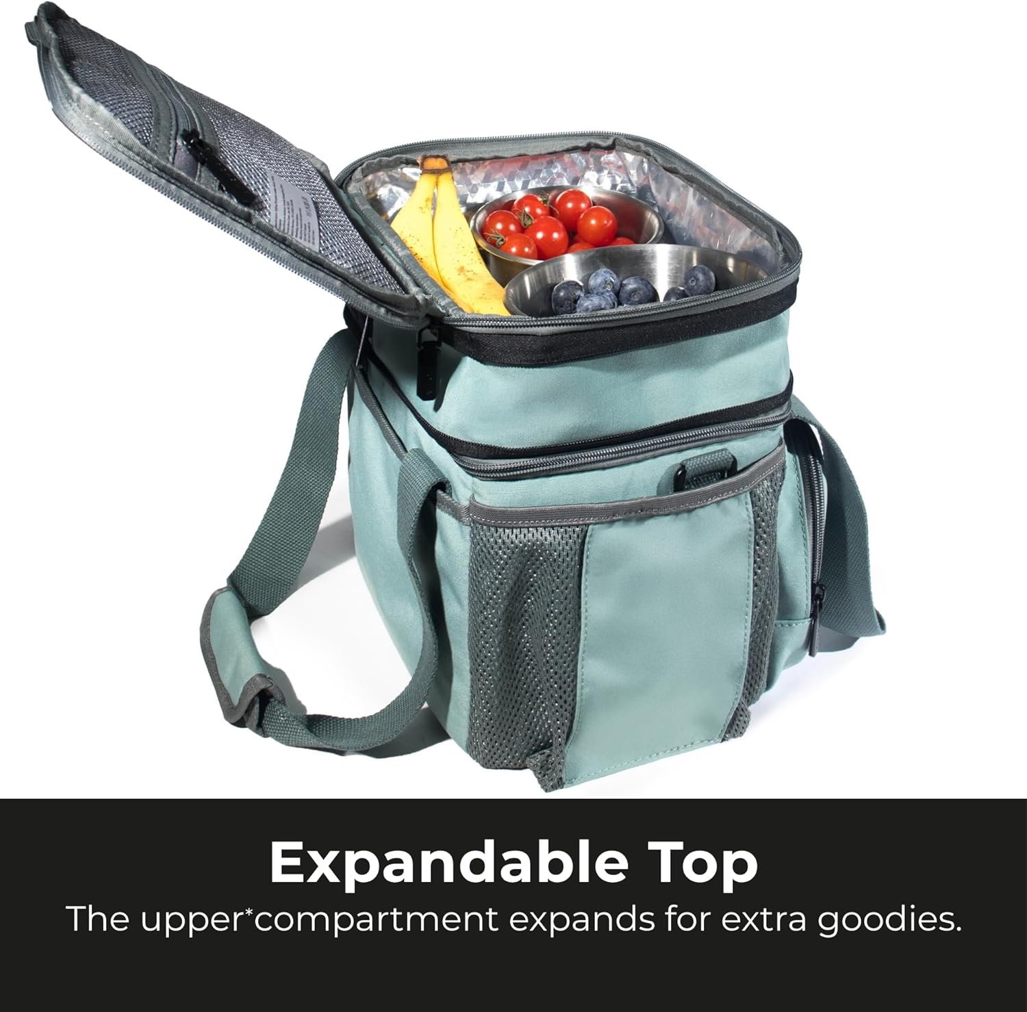 Dual Compartment Lunch Bag, 12L Insulated Leakproof Lunch Box, 13 Cans Capacity (Antiqued Aqua)