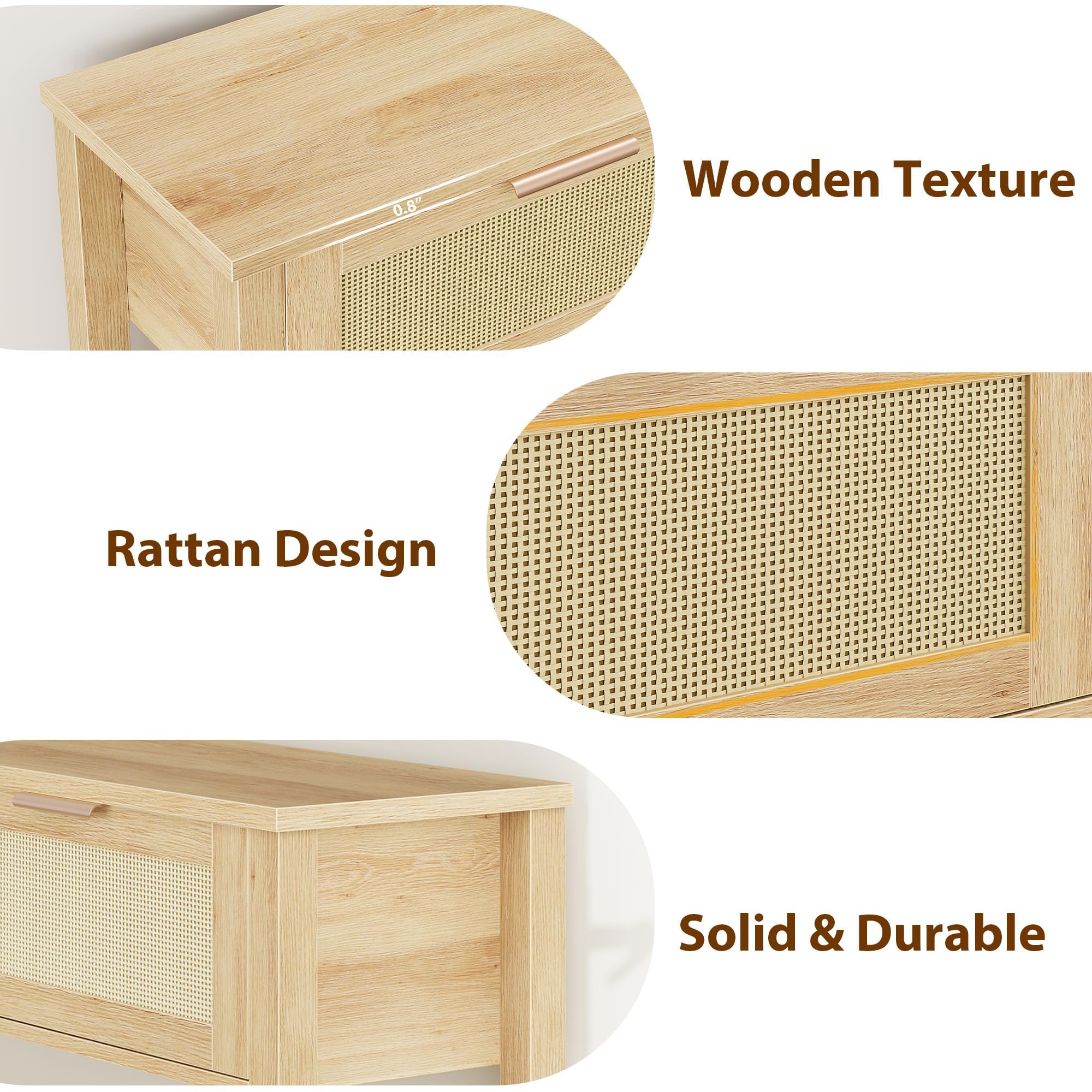 Garvee Table Console à 2 Niveaux, Meuble d’Entrée, Table d'appoint avec 2 Tiroirs en Rotin et Étagère de Rangement, pour Couloir Chambre Salon
