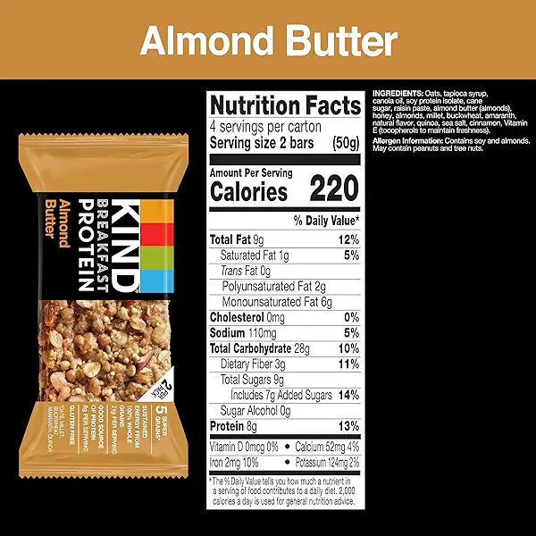 KIND Breakfast Protein Bars, Almond Butter, Healthy Snacks, Gluten Free, 8g Protein, 8 Count 2