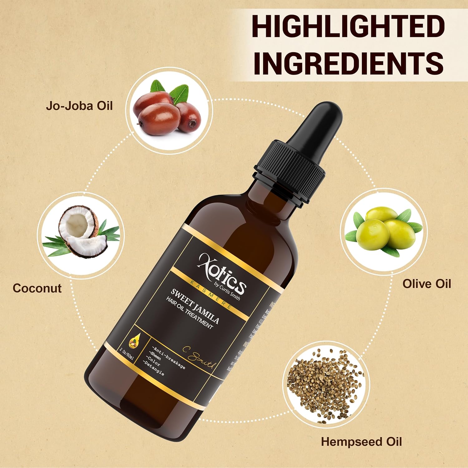 Xotics Sweet Jamila Hair Oil - Natural Hair Growth Oil with Hempseed, Argan, Olive & Coconut Oil for Curly Frizzy Hair & Dry Hair - Organic Hair Oil for Black women (2oz) image 5