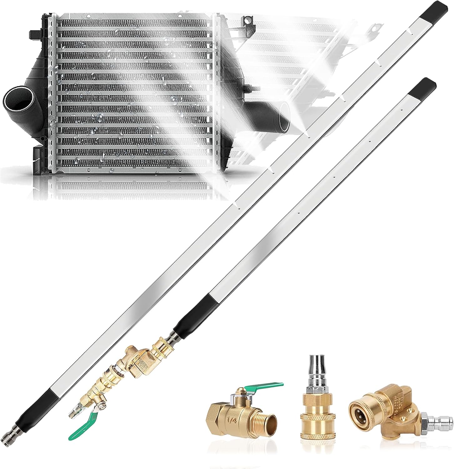 47" & 24" Radiator Cleaning Wand 2-Piece Set - 4500 PSI Stainless Steel Dual Water/Air Radiator cleaner Cleaner w/Pressure Washer Gun Adapter & Tips for Cars, Trucks, RVs, Heavy Equipment