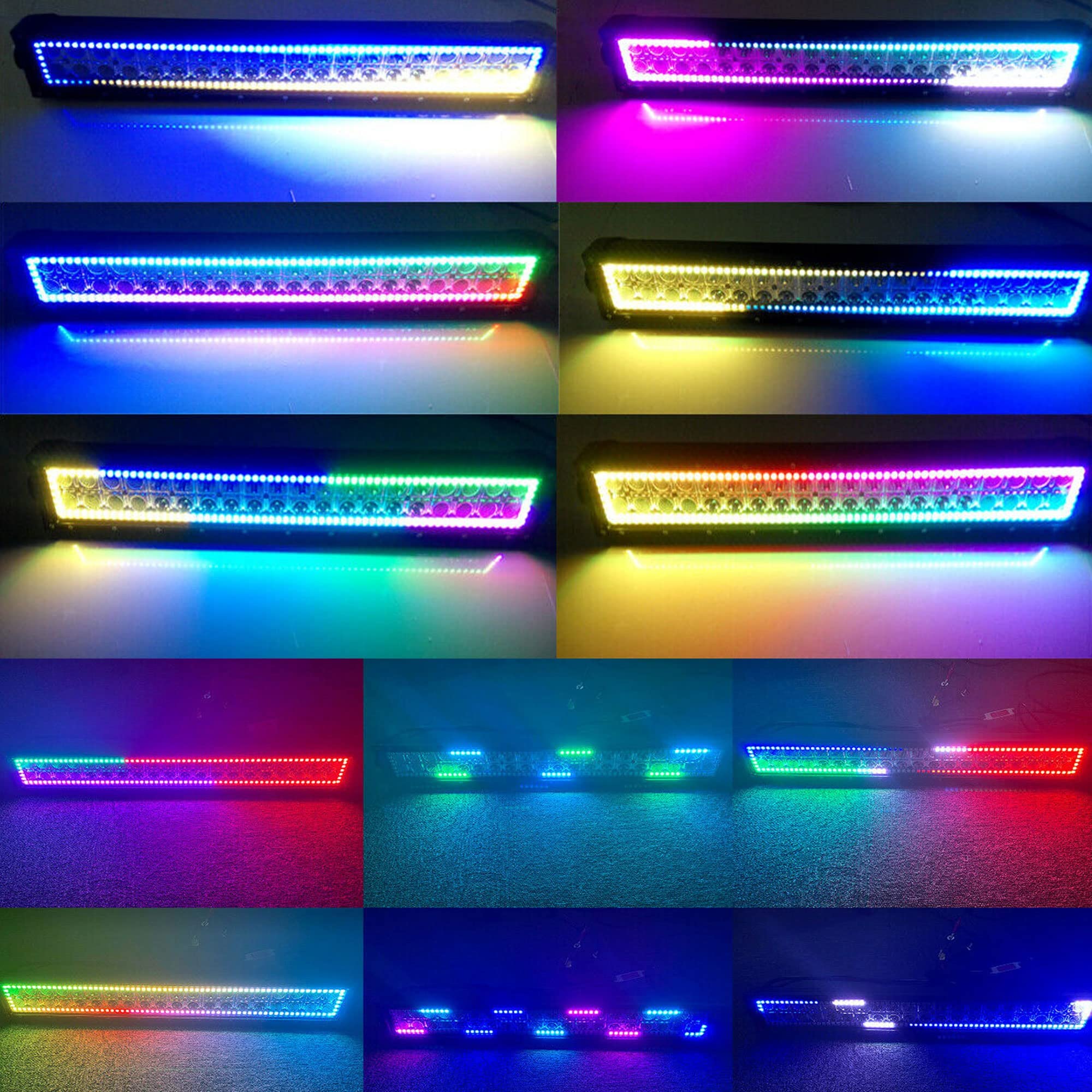 Lpteso RGBW LED Light Bar 50'' inch 288W Flood Spot Combo Beam 2PCS 4 Inch 18W Flood RGB LED Pods with 16 Solid Colors Chasing RGB Halo Ring Changing with Strobe Flashing with Rocker Switch Wiring