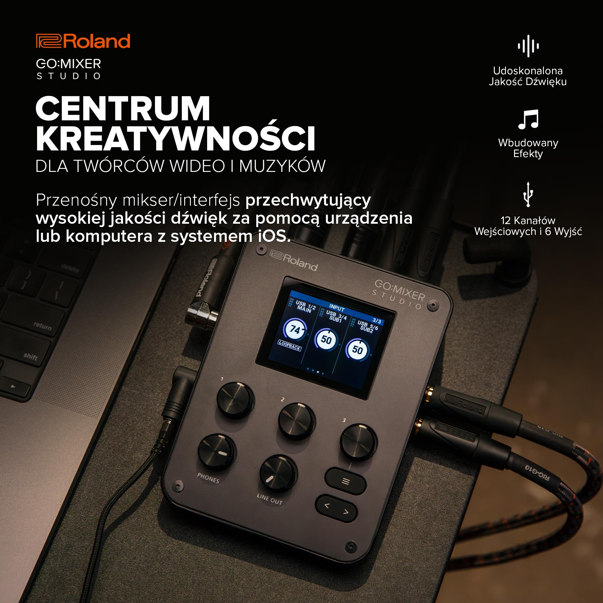 Roland GO:MIXER STUDIO | Przenośny wielokanałowy mikser i interfejs audio | Idealny dla twórców treści i muzyków | Jakość dźwięku na poziomie studyjnym | Wbudowane efekty