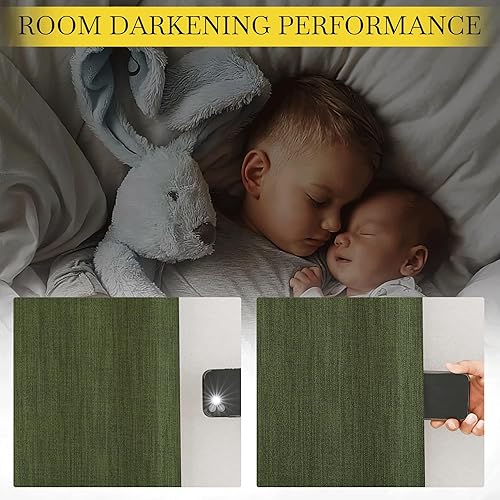 Vista 5 de NICETOWN - Cortinas para oscurecer habitación en verde froest de 90 pulgadas de largo, 2 paneles, con pinzas y plisado falso de lino, cortinas