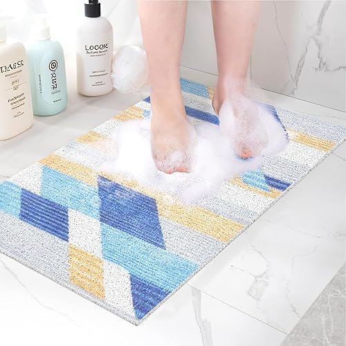Miniatura 29 de Alfombra de Ducha y Bañera Antideslizante de Luffa: Alfombra de Bañera Cuadrada de 24x24 Pulgadas para Ducha Interior - Suave Antideslizante con Gris