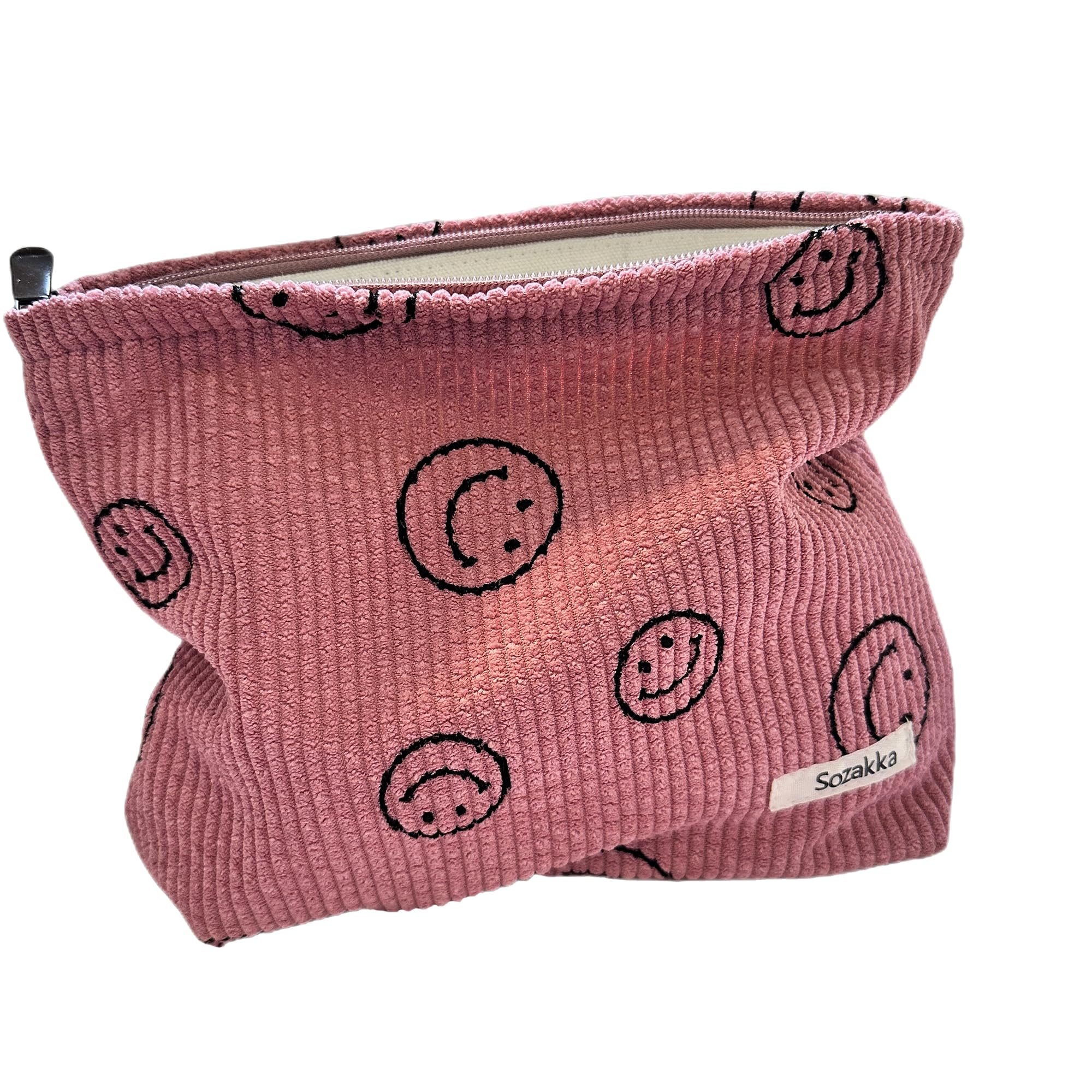 Gardsell Cosmetic Bags for Women - Corduroy Cosmetic Bag Aesthetic Women Handbags Purses Smile Dots Makeup Organizer Storage Makeup Bag Girls Case